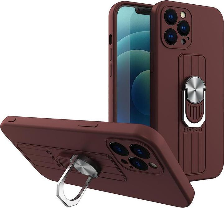 Produktbild Hurtel Ring Case Silikonhülle mit Fingergriff und Ständer für iPhone 12 Pro braun (Apple iPhone 12 Pro)