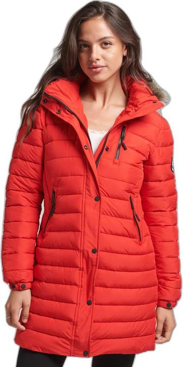Superdry Halblange Daunenjacke mit Kapuze und Kunstpelz, Damen (S)