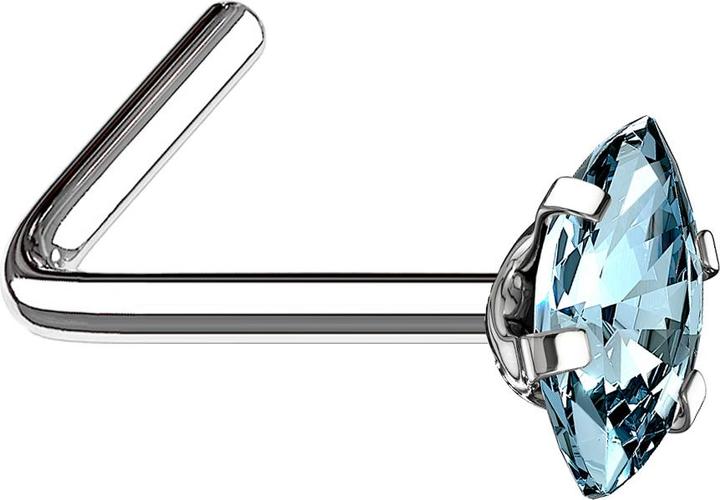 Star Piercing Nasenstecker gewinkelt silber Oval Kristall aqua gefasst (Chirurgenstahl 316L, ohne Messing)
