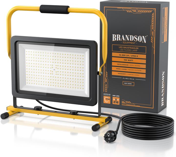 Immagine prodotto Brandson Baustrahler LED, 150 Watt, Warmweiss, Arbeitsscheinwerfer, Bauscheinwerfer, Arbeitsleuchte (12000 lm)