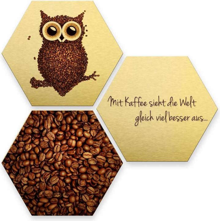 Produktbild Trenddeko Hexagon - Goldeffekt - Kaffeeeule (3er Set) (25 x 22 cm)