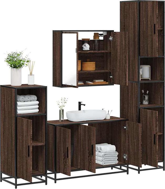 Immagine prodotto VidaXL Set di mobili da bagno da 4 pezzi Set di mobili da bagno in legno effetto rovere marrone