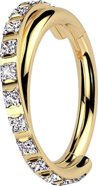 Image du produit Star Piercing Micro Segmentring klappbar vergoldet gekreuzt seitlich quadratische Kristalle silber (Titane G23, sans laiton)