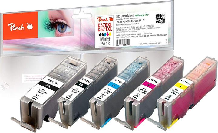 Peach Pgi-570xl/Cli-571xl (M, C, Y, PBK, BK)