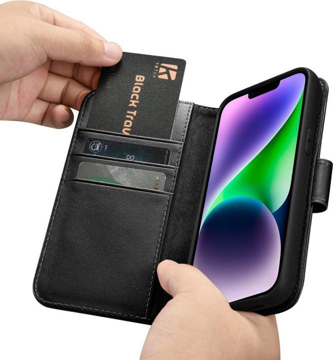 Actual product image iCarer wallet case 2 in1 case iPhone 14 leather flip cover antiRFID black (WMI14220725-BK) (Apple iPhone 14)