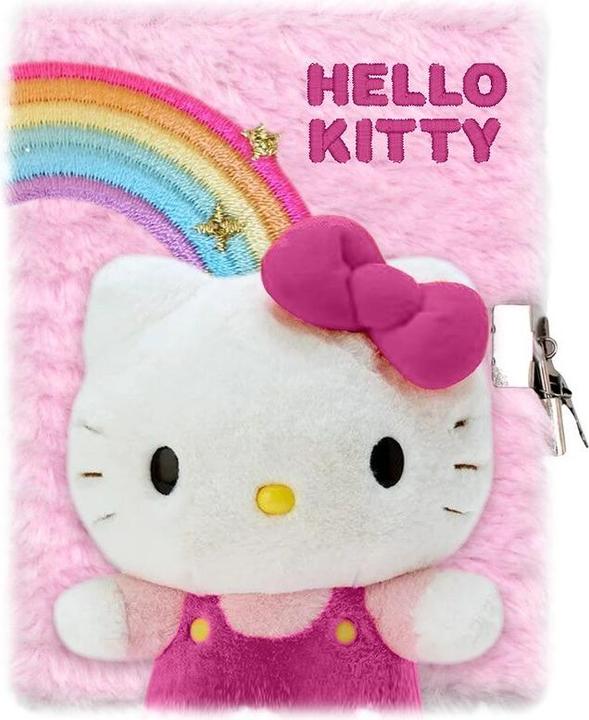 Kids Euroswan Hello Kitty Girls 3D Geheimes Tagebuch mit Schloss A5 liniertes Plüsch Notizbuch für die Schule (21 x 15.5 cm)