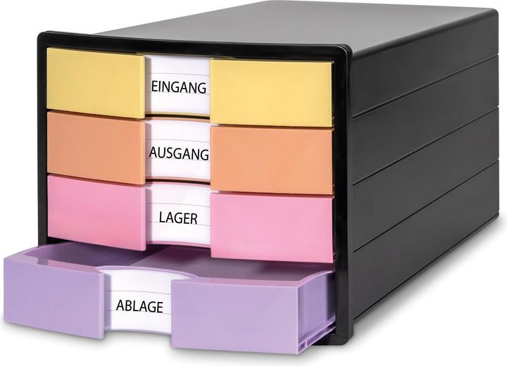 Pastel orange, Pastel pink, Pastel lilac, Pastel yellow, Black