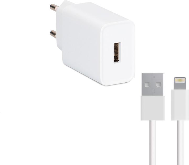 Image du produit Contact Chargeur mural + câble Lightning MFI Apple-compatible 2.1A Blanc (10 W)