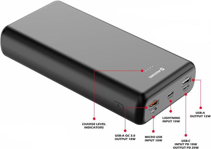 Actual product image Swissten Power Line (30000 mAh, 20 W, 20 Wh)