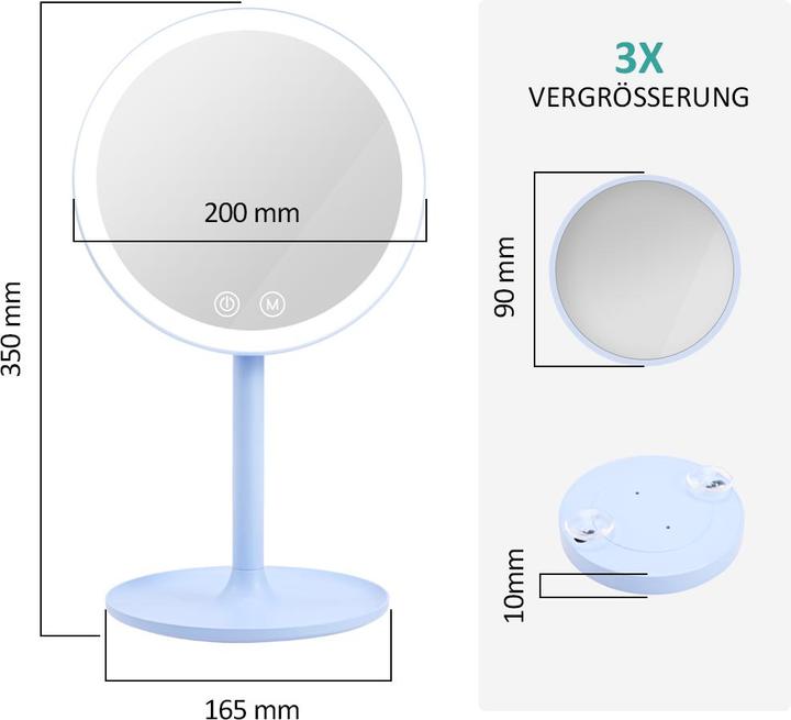 Actual product image Emke Cosmetic mirror with lighting, 1/3x magnification, 90° swivelling, touch switch and memory function
