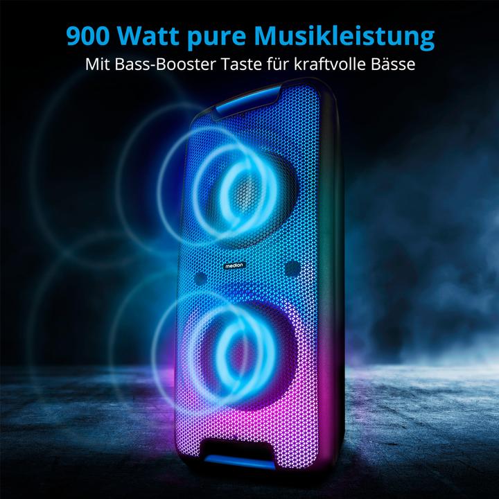 Immagine prodotto Medion P61080 sistema audio per feste con altoparlanti, microfonico, karaoke, batterie oplaadbare (4 h, Corrente elettrica)