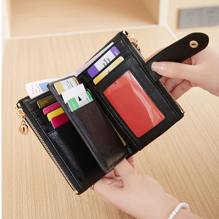 Actual product image Only-Bags.Store Retro-Brieftasche mit Knopfverschluss, mehreren Kartenfächern, RFID-Blockierung, dreifach