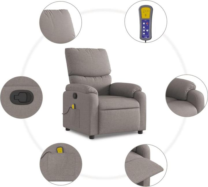 Actual product image VidaXL Massage chair taupe fabric,Colour: Taupe,Material: Fabric (100