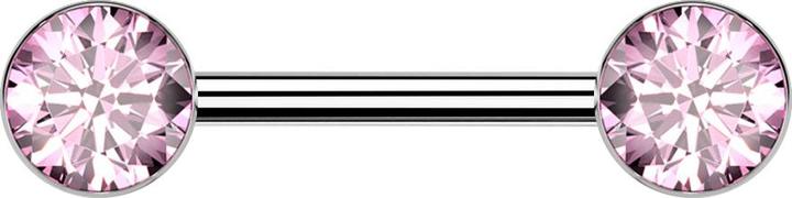 Produktbild Star Piercing Barbell Threadless silber mit zwei Halbkugeln silber Kristall pink (ohne Messing, Titan G23)