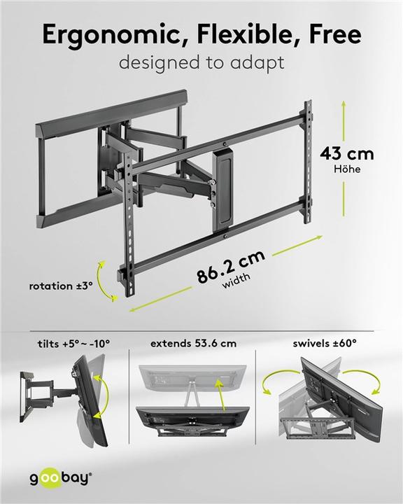 Produktbild Goobay TV-Wandhalterung Pro FULLMOTION XL, schwarz (Wand, 90", 60 kg)