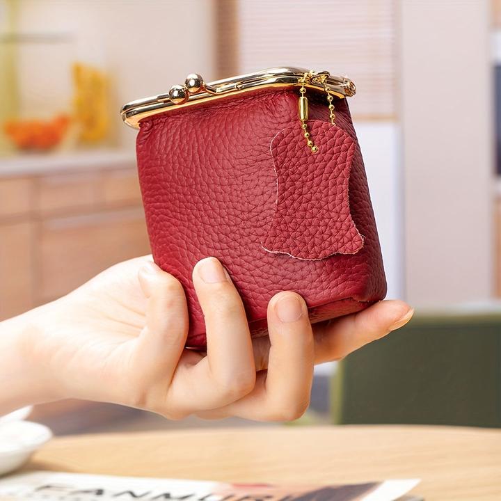 Produktbild Only-Bags.Store Vintage Echtleder Mini Handtasche Organizer mit sicheren Kiss Lock - geräumige Geldbörse