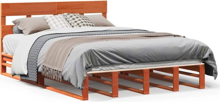 Produktbild VidaXL Massivholzbett Holzbett Bett Palettenbett mit Kopfteil 135x190cm Kiefer (135 x 190 cm)