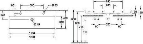 Immagine prodotto Villeroy & Boch Lavabo V&B MEMENTO 2.0 1200x470mm w ÜL f 2x rubinetteria 1-L bianco (470 mm, 1200 mm)