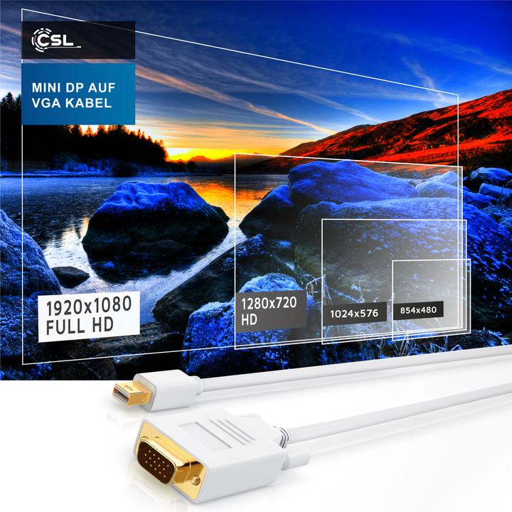 Immagine prodotto CSL Cavo audio-video da mini Displayport a VGA, adattatore per monitor miniDP / compatibile con (3 m, DisplayPort, VGA)