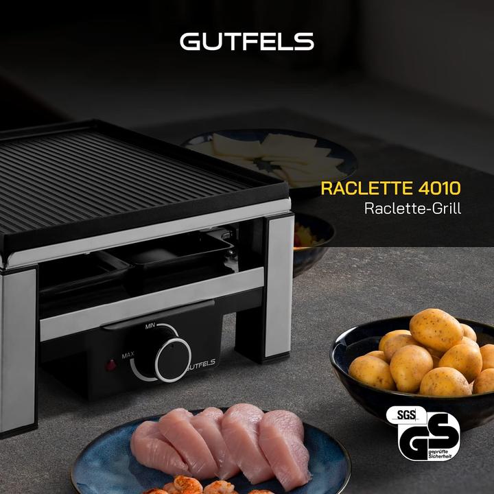 Produktbild Gutfels 4-Pfännchen-Raclette RACLETTE 4010 Für bis zu 4 Personen Antihaftbeschichtung Wendeplatte S