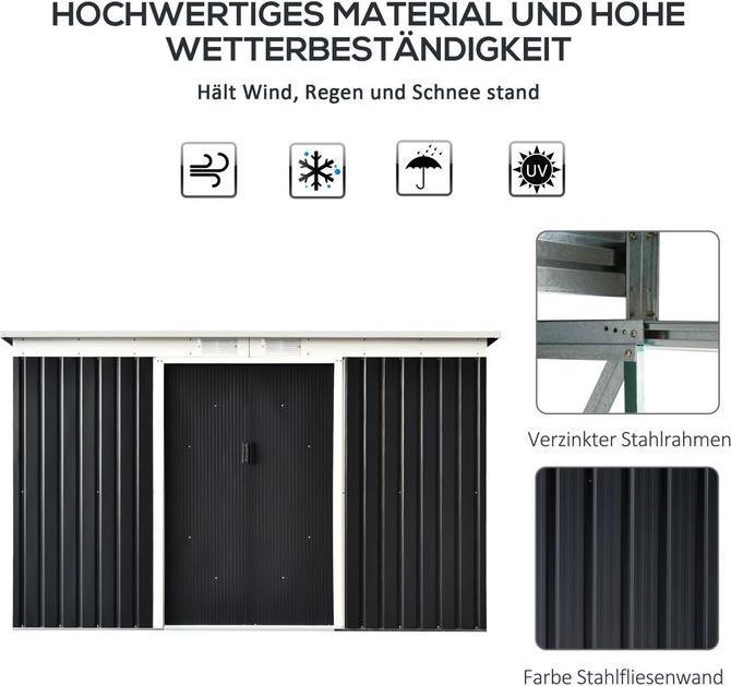 Produktbild Swisshandel24 Gerätehaus, Gartenhaus, Geräteschuppen mit Schiebetür, Lüftungsfenster, Pultdach, Outdoor, Stahl, Du