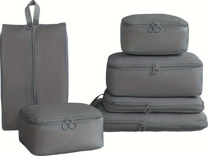 Actual product image Only-Bags.Store 6-piece set of elegant polyester packing cubes, compressible travel organiser bags for luggage