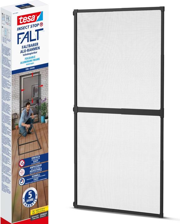 Produktbild tesa FALT Insektenschutz für Türen, grössenverstellbarer Alu-Rahmen, faltbar (100 x 220 cm)
