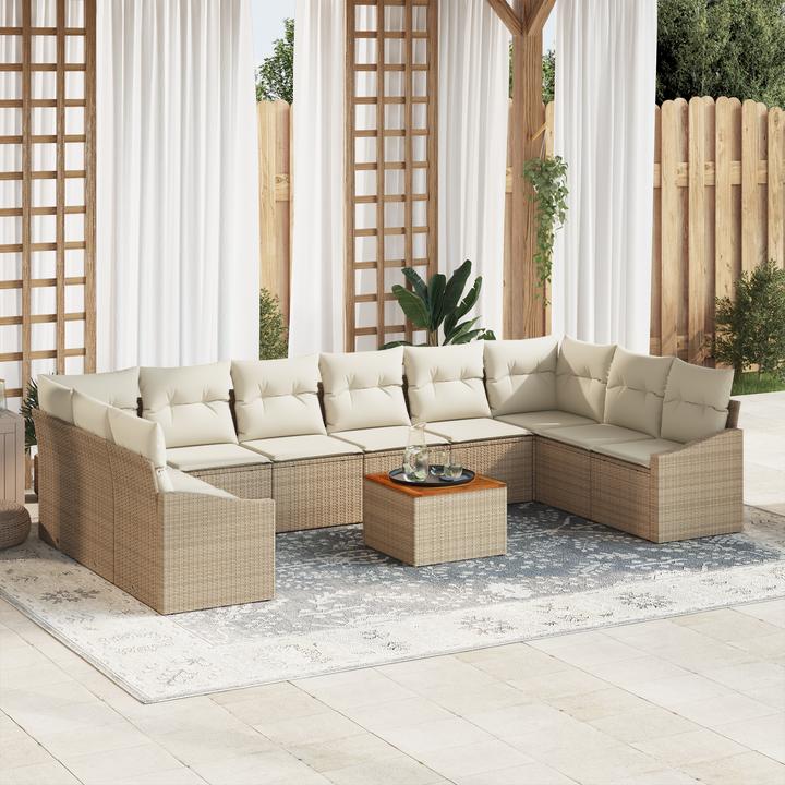 Actual product image VidaXL 11-piece garden sofa set with cushions Beige poly rattan