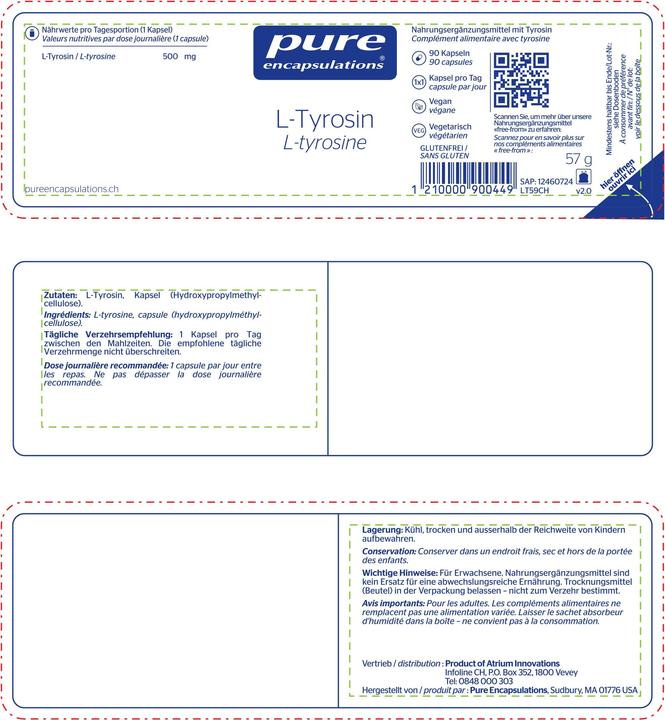 Valeurs nutritives et ingrédients Pure encapsulations L-Tyrosine (90 pièce(s), Capsules, 94 g)