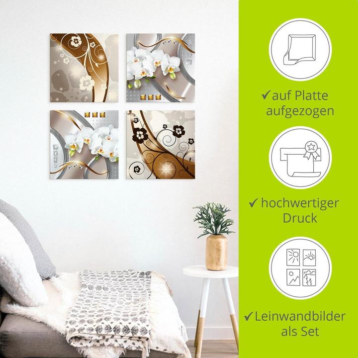 Actual product image Artland Canvas picture on panel, set Brown swirls with flowers. Orchids U1OJ 4pcs. each 20x20 cm (40x40 cm)
