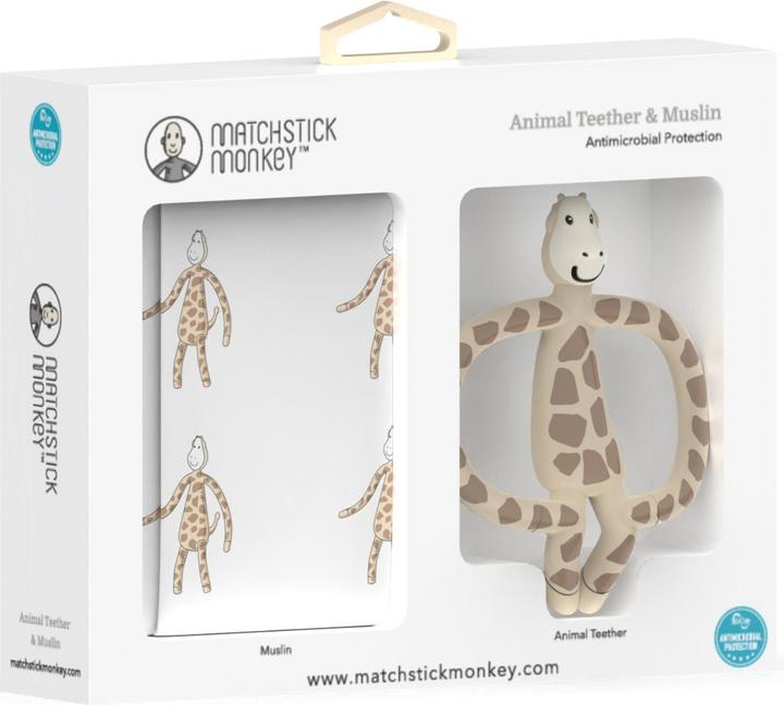 Actual product image Matchstick Monkey Animal teething ring & muslin cloth gift set
