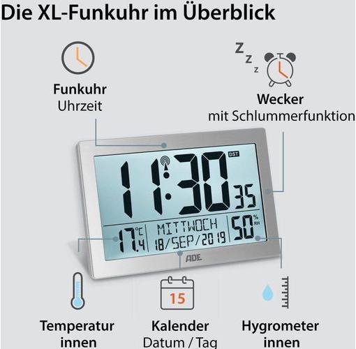Image du produit ADE Horloge murale radio XL, argent
