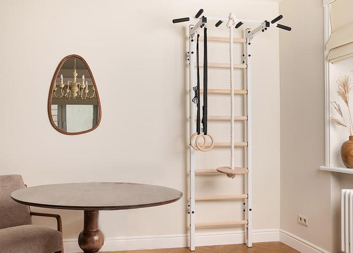Actual product image BenchK Wall bars 222 with multi pull-up bar, rope & rings