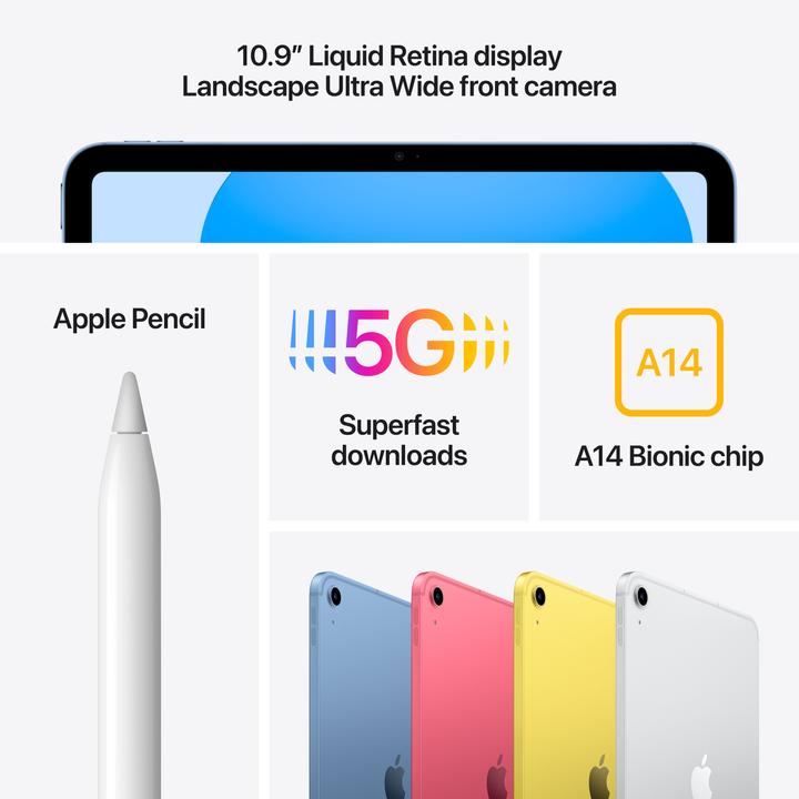 Image du produit Apple iPad 2022 (10. Gen) inkl. Poweradapter (5G, 10.90", 256 Go, Silver)