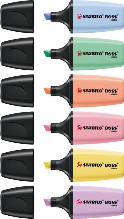 Image du produit STABILO Boss Mini Pastell 6er Etui (rose et menthe, Abricot, Jaune, Lila, Bleu nuageux, 5 mm, 6 x)