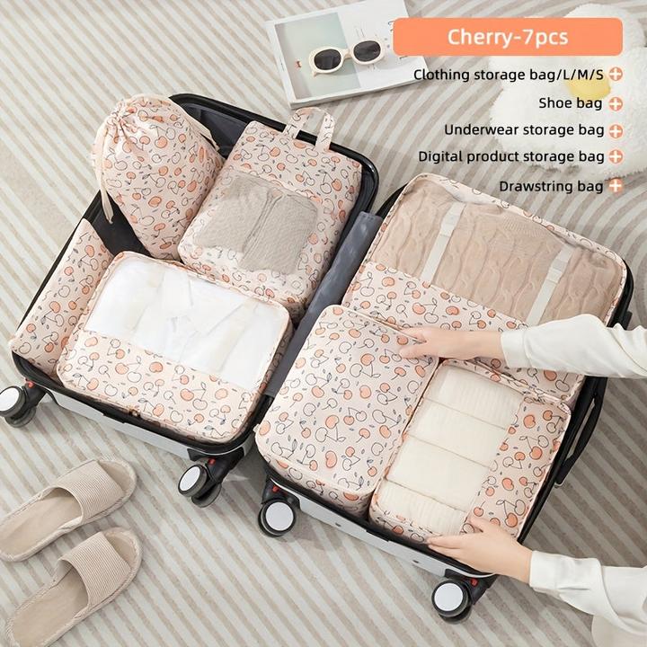 Immagine prodotto Only-Bags.Store 7 pezzi di cubi da viaggio con stampa di frutta, borsa portatile in rete per la conservazione degli