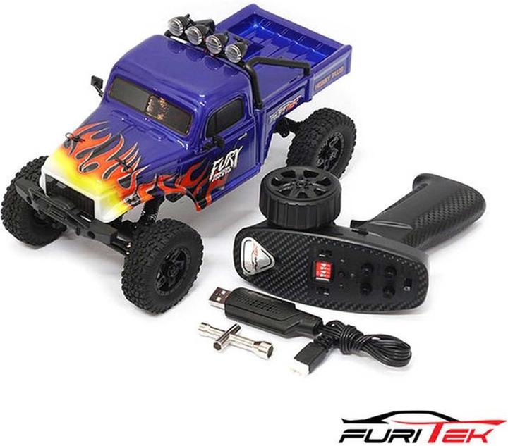 Image du produit Furitek Fx118 Fury Wagon Rtr Bleu Avec Flammes Brushless 1/18 Rc Crawler Kit (RTR Prêt à fonctionner)