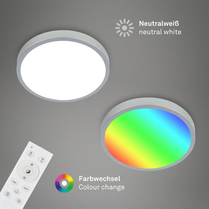 Actual product image Briloner RGBW LED surface mounted light, silver color, 1xLED/22W (2900 lm)
