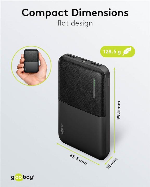 Produktbild Goobay Powerbank Kompakt 5.000 mAh (5000 mAh, 10.50 W, 3.70 Wh)