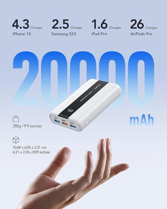 Immagine prodotto Vrurc Kleine Powerbank für schnelles Aufladen (20000 mAh, 22.50 W)