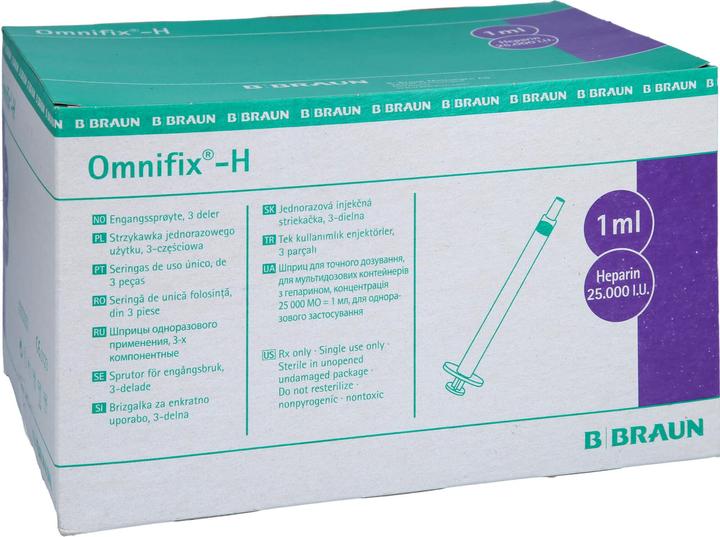 Actual product image B.Braun OMNIFIX heparin syringe 25 IU 1ml latexfr 100 pcs