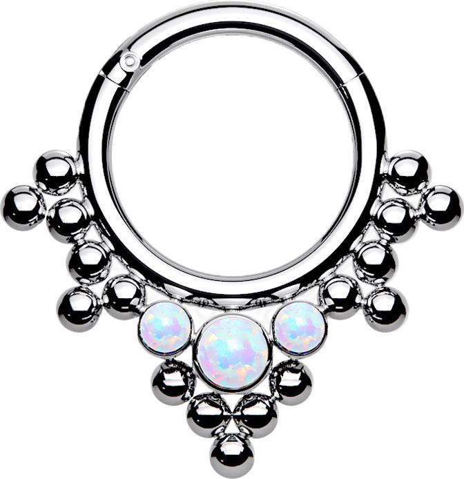 Produktbild Star Piercing Micro Segmentring klappbar silber Kugeln Dreiecke mit Opal weiss (Titan G23, ohne Messing)