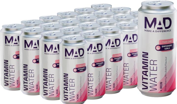 Valori nutrizionali e ingredienti MAD Cassa di acqua vitaminica IRONY alla fragola e al rabarbaro (24 x 33 cl)
