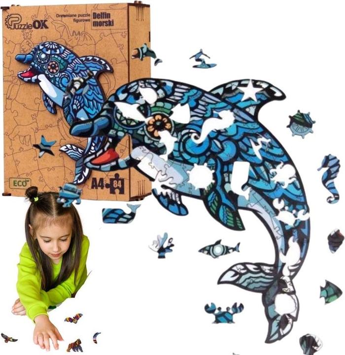Produktbild PuzzleOk Wooden Puzzle EKO 84 Sea Dolphin A4 PuzA4-00702