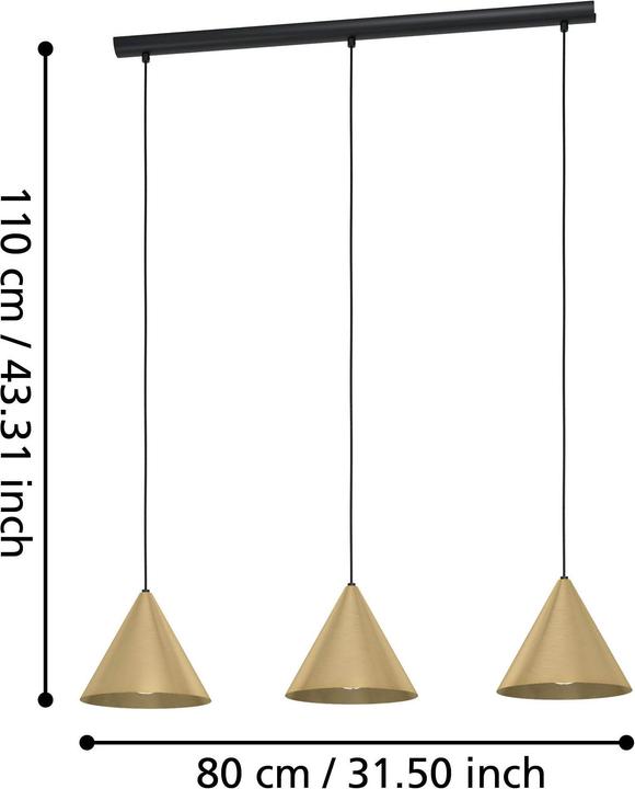 Produktbild EGLO Pendelleuchte NARICES 3x E27 Schwarz/Messing (E27, 0 lm)