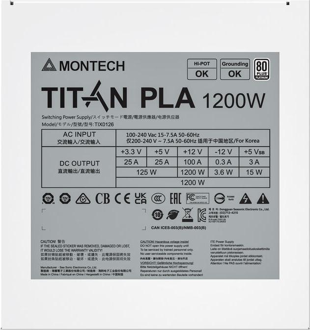 Produktbild Montech Titan PLA 1200W - 80 PLUS & Cybenetics Platinum, modular, PCIe 5.1 - 1200 Watt (1200 W)