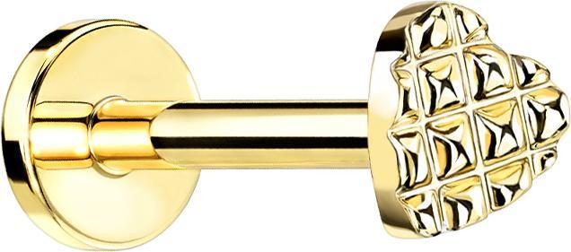 Star Piercing Micro Labret Innengewinde vergoldet Herz mit Struktur (Messing, Chirurgenstahl 316L)