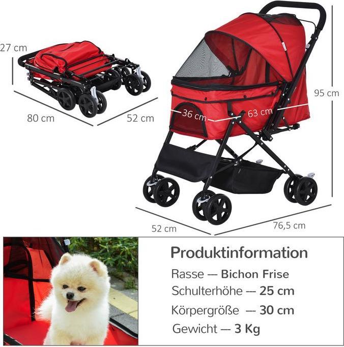 Immagine prodotto Swisshandel24 Passeggino per cani Passeggino per cani di piccola taglia e gatti Passeggino per animali Passeggino (Gatto, Cane, Pieghevole)