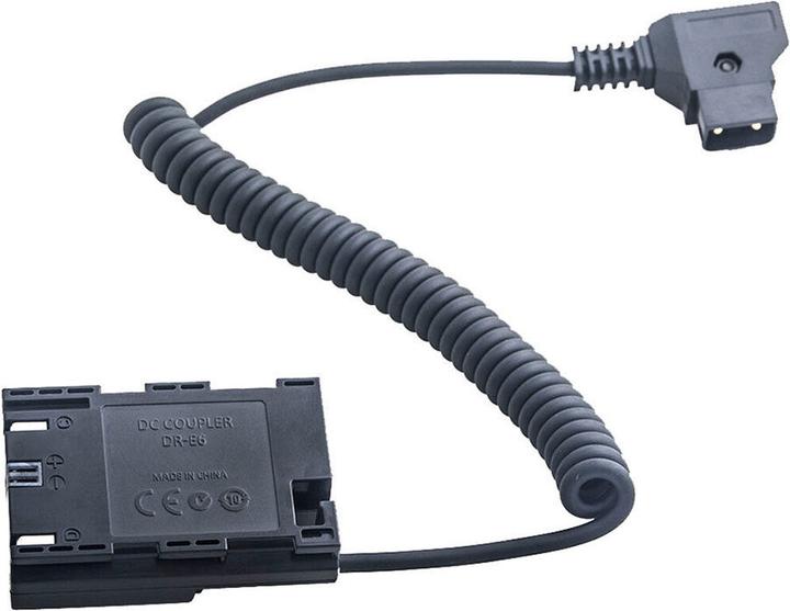 Actual product image Caruba Canon LP E6 Full Decoding Dummy Battery +D TAP B Type Connector (Spring Cable)