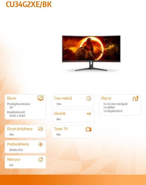 Produktbild AOC CU34G2XE/BK (3440 x 1440 Pixel, 34")
